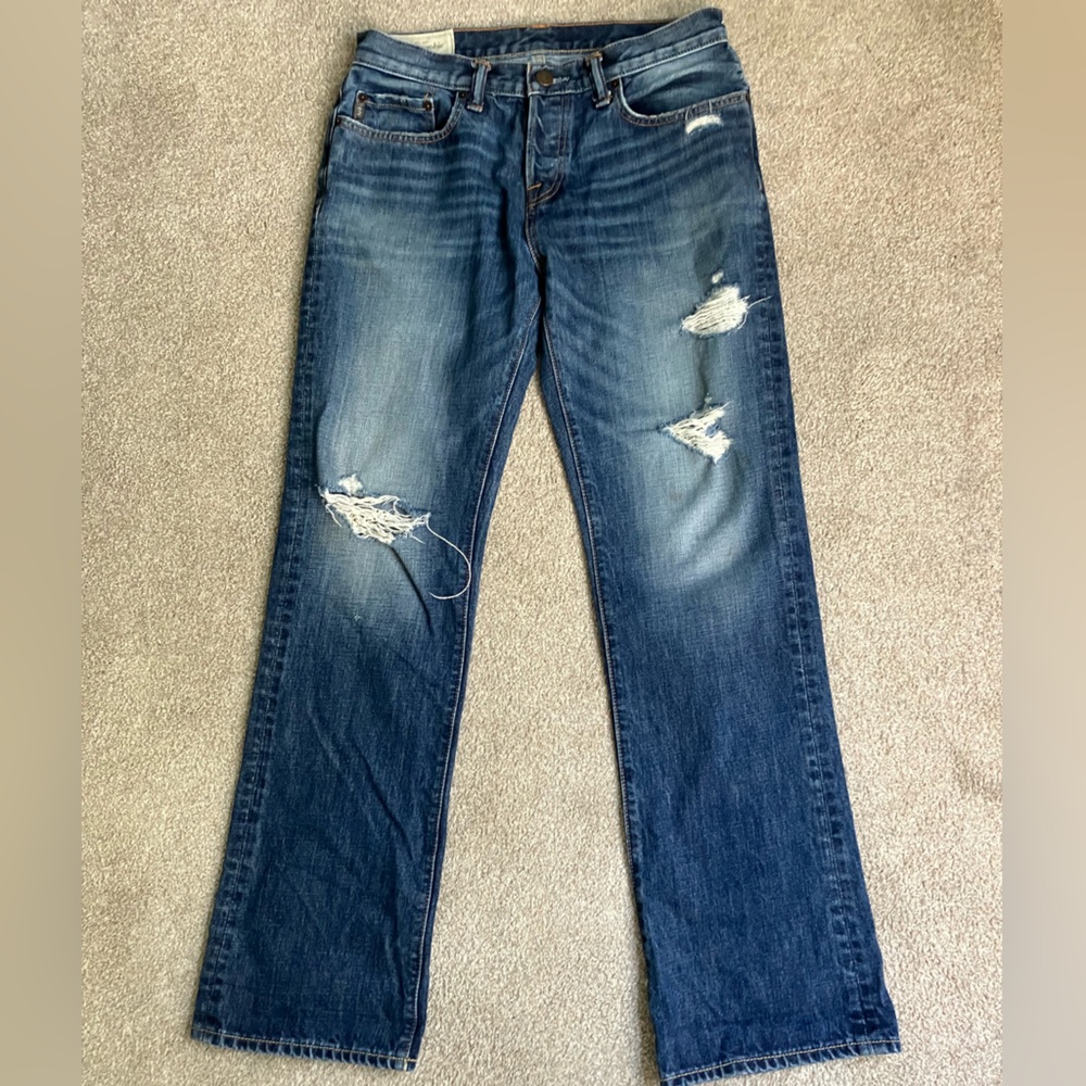 Abercrombie & Fitch distressed bootcut jeans casual dark Wash blue denim 30x32